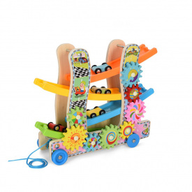 Дерев'яна іграшка "Трек" Bambi MD2594 каталка машинки 4см 3шт шестерінки