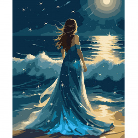 Картина за номерами Santi Дівчина і хвилі ночі 40х50 см Різнокольоровий (955105)