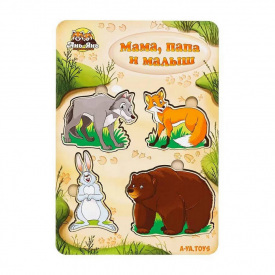 Дерев'яний пазл-вкладиш "Сім'я-дикі тварини" Ubumblebees ПСД078 PSD078 більше-менше