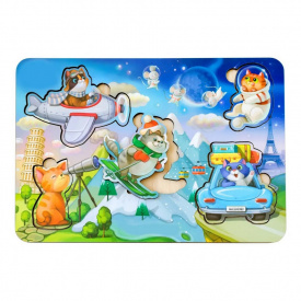 Дерев'яний пазл-вкладиш "Котики - 2" Ubumblebees ПСД143 PSD143 з космонавтом