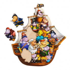 Дерев'яний пазл-вкладиш "Бегемотики-пірати" Ubumblebees ПСД083 PSD083 13 бегемотиків