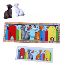 Дерев'яна гра з картками "Котики за парканом" Ubumblebees ПСФ150 PSF150 51 деталь і 14 карток