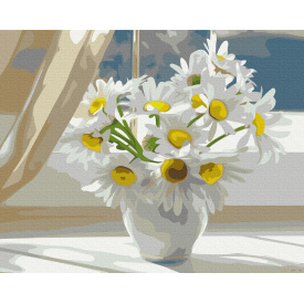 Картина за номерами Brushme XL Ромашки у білій вазі на вікні 48х60 см Різнокольоровий BS22637L