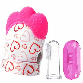 Комплект прорізувачів 2Life гризун та щітка на палець у кейсі Рожевий (v-11853)