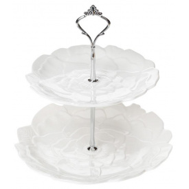Блюдо фуршетная стойка White City Цветок 2 яруса диаметр 20/ диаметр 25см высота 23см DP66588 BonaDi