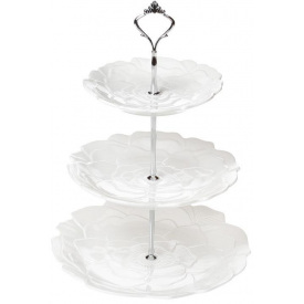 Блюдо фуршетная стойка White City Цветок 3 яруса 18/ 23/ 28см высота 33см BonaDi