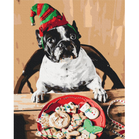 Картина за номерами BrushMe "Мопс помічник Санти" 40х50см BS52775