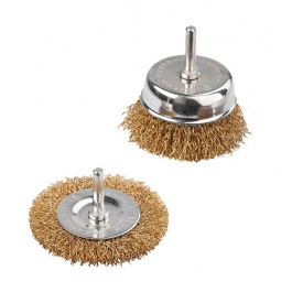 Щітки з латунованого рифленого дроту зі стрижнем 2 шт (торц. 75 мм диск. 100 мм) MASTERTOOL GM (19-9200)