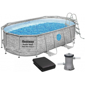 Каркасний басейн Bestway Ротанг 56714 (427х250х100 см) з картриджних фільтром сходами і захисним тентом