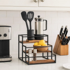 Полка для кухни ванной или бара деревянная на 3 ступени для бутылок,стойка ступенчатая для сиропов настольная SW00518