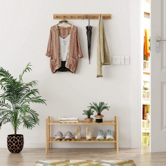 Полка для обуви деревянная для дома в прихожую или гардероб, двухъярусная напольная этажёрка SW00371 Володарськ-Волинський