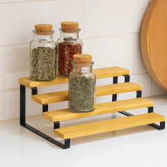 Полка для кухни и ванной комнаты деревянная многоярусная на 4 ступени для специй,стойка ступенчатая для банок SW00520 Новая Прага