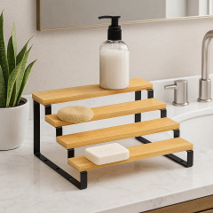 Полка для кухни и ванной комнаты деревянная многоярусная на 4 ступени для специй,стойка ступенчатая для банок SW00520 Новая Прага