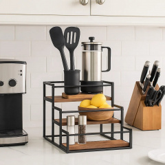 Полка для кухни ванной или бара деревянная на 3 ступени для бутылок,стойка ступенчатая для сиропов настольная SW00518 Київ