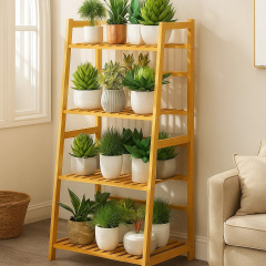 Полка этажерка для цветов и растений деревянная на 4 яруса ,напольный универсальный стелаж для дома SW00370 Генічеськ