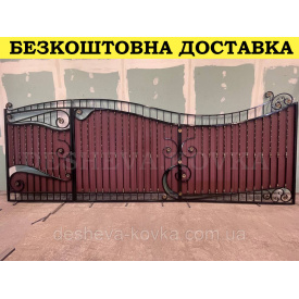 Кованые ворота из профнастила и элементами художественной ковки