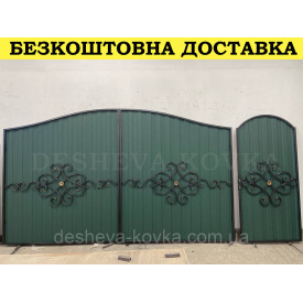 Ковані ворота з елементами кування та профнастилом з хвірткою