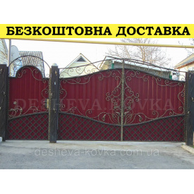 Ворота ковані з профнастилом та хвірткою Код: А-01239