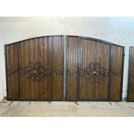 Трендовые ворота с профнастилом и калиткой Код: А-0104(1)