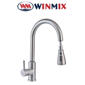 Змішувач для кухні Вухо Winmix Sensor LUX (Chr-014) з висувною сенсорною лійкою з нержавіючої сталі SUS304, Польща