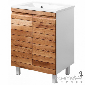 Напольная тумба под раковину СанСервис Эко 60 БШ Элит фасад рейки ясень/белая
