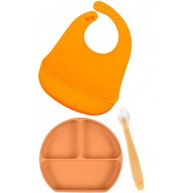 Набір посуду 2Life та слинявчик Помаранчевий (vol-9956)