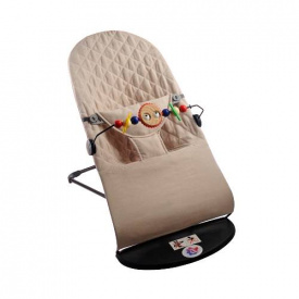 Дитячий шезлонг-гойдалка SBT group BABY Balance Soft A1 з дугою з іграшками бежевий в клітинку/бавовна (BBT-12-00)