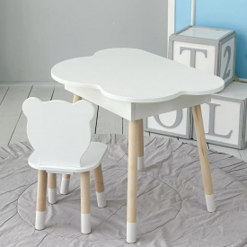 Столик дитячий No Brand Хмара з нішою та стільчиком Ведмедик Білий (2389388732)