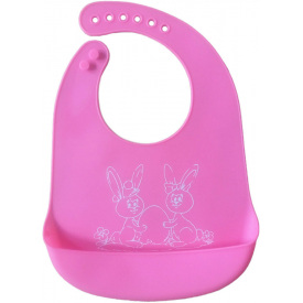 Слюнявчик силиконовый детский с карманчиком и рисунком 2Life 32х23 см Малиновый (vol-10179)