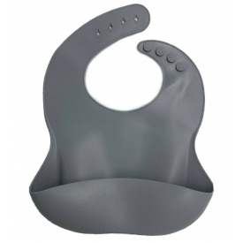 Детский слюнявчик силиконовый с четырьмя застежками и карманом VOLRO 30х23 см Серый (vol-9688)