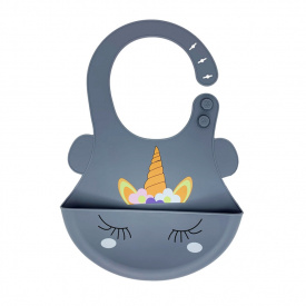 Слюнявчик силіконовий "Єдиноріг" Mega Zayka MGZ-0615(Grey) з кишенею