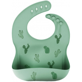 Слюнявчик силиконовый детский с рисунком 2Life Кактусы 30х24 см Зеленый (vol-10218)
