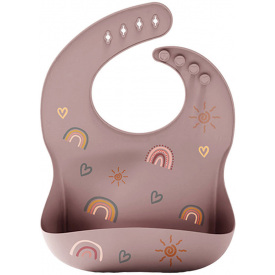 Слюнявчик силиконовый детский с рисунком 2Life Солнышко и сердечки 30х24 см Шоколадный (vol-10220)