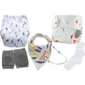 Набор наколенники слюнявчик-нагрудник подгузник многоразовый с вкладышами трусики тренировочные 2Life 90 Белый (v-11725)