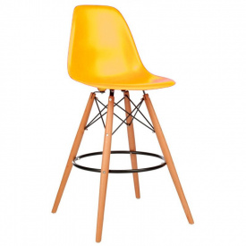 Стілець барний Тауер Вуд жовтий пластик сидіння на дерев'яних високих ніжках