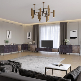 Комплект меблів для вітальні Lion Грей 4 елементи Бетон темний/Дерево (LION-042740)