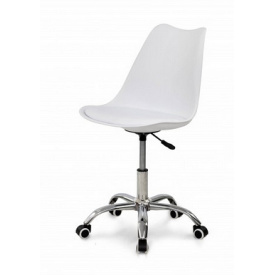 Пластикове крісло біле Ельф на хром коліщатках