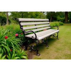 Лавка садова кована Tobi Sho Дольче з підлокітниками для дачі, тераси 220 см колір слонова кістка Вознесенськ