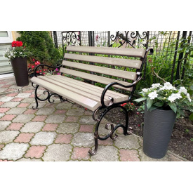 Скамейка садовая кованая Tobi Sho Дольче с подлокотниками для дачи, терассы 170 см цвет слоновая кость