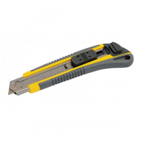 Нож 18 мм АВТОМАТ TPR покрытие с металлической направляющей кнопочный фиксатор 3 лезвия MASTERTOOL GM (17-0183)