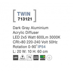 Вуличний світильник Nova Luce Twin 20x10x60 см Сірий (Nova713121) Михайлівка