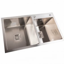 Кухонная мойка Platinex Handmade 78*43 HDB, на две чаши (с сифоном, диспенсером и креплением), Нержавейка