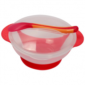 Тарілка на присосці прозора Mega Zayka MGZ-0100 (Red) з термоложкою та кришкою