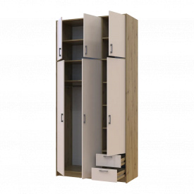 Шафа для одягу та білизни Doros Ронді тридверна висока з антресолю Дуб Артизан/ Графіт 3 ДСП 121х52х260