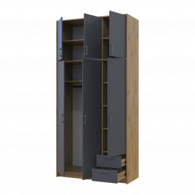Шафа для одягу та білизни Doros Ронді тридверна висока з антресолю Дуб Артизан/ Графіт 3 ДСП 121х52х260