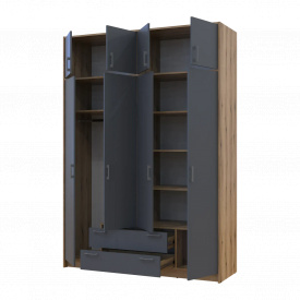 Шафа двостулкова антрацит довга на чотири двері з атрессолю ящиками Doros Ронді 4 ДСП короб Дуб Артизан