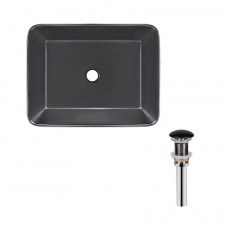 Раковина накладна прамокутна Qtap Tern 475х370х140 мм Matt Black + Донний клапан PU03