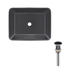 Раковина накладна прамокутна Qtap Tern 475х370х140 мм Matt Black + Донний клапан PU03 Самбір