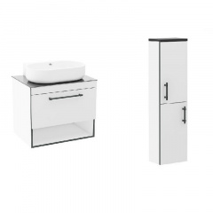 Комплект меблів Imprese Black Edge 90 см: тумба + умивальник + пенал, білий матовий (f32119W(3)) Киев