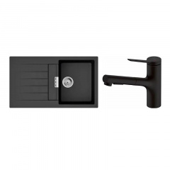 Мийка для кухні Hansgrohe S52 S520-F345 зі змішувачем Zesis M33 чорний графіт-чорний матовий (43356670) Ладан
